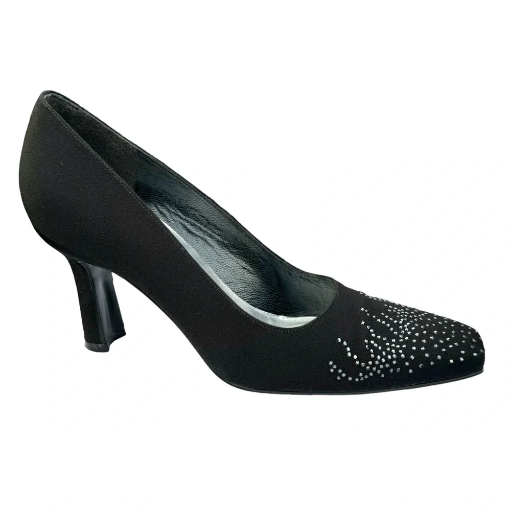 Stuart Weitzman Heels Crystal Embellishment Satin Black Pumps - Picture 8 of 17